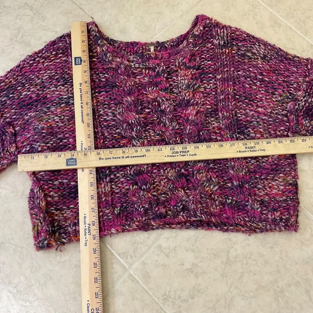 Free People sweater Women's Size S/P Purple Chunky Cable-Knit Wool Blend LS